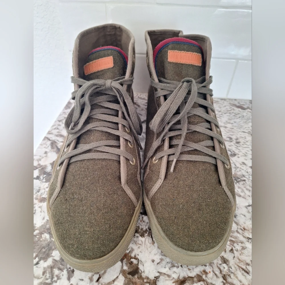 Ben Sherman Khaki Wool High-Top Sneakers Size 12
